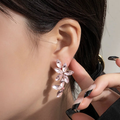 1 Pair Glam Flower Rhombus Plating Inlay Alloy Rhinestones Glass Drop Earrings