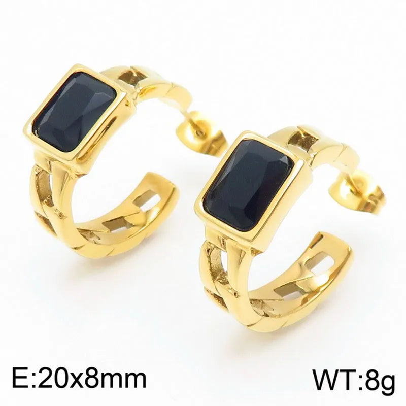 1 Pair Glam Geometric Plating Inlay Titanium Steel Zircon 18K Gold Plated Ear Studs