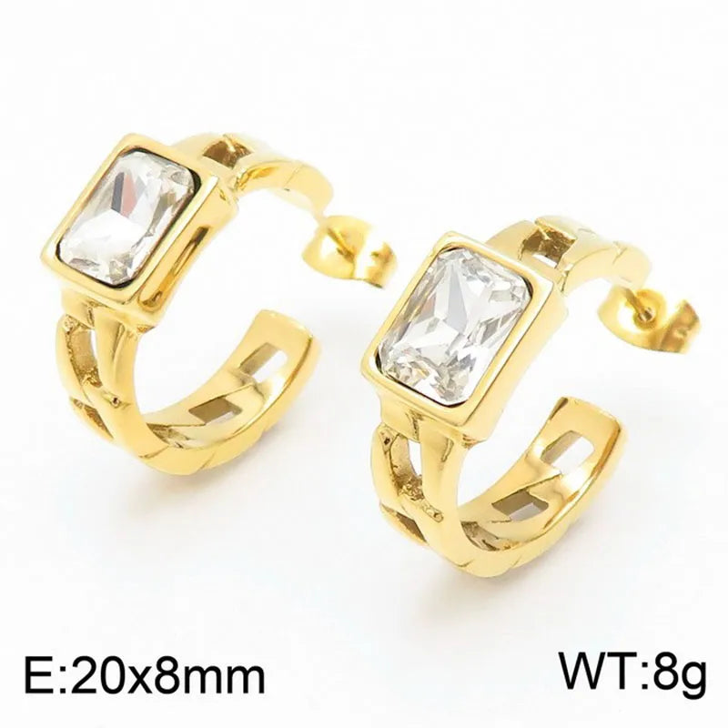 1 Pair Glam Geometric Plating Inlay Titanium Steel Zircon 18K Gold Plated Ear Studs