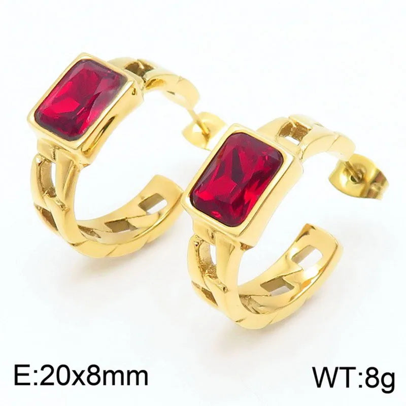 1 Pair Glam Geometric Plating Inlay Titanium Steel Zircon 18K Gold Plated Ear Studs