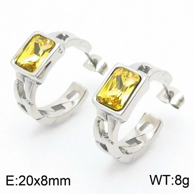 1 Pair Glam Geometric Plating Inlay Titanium Steel Zircon 18K Gold Plated Ear Studs