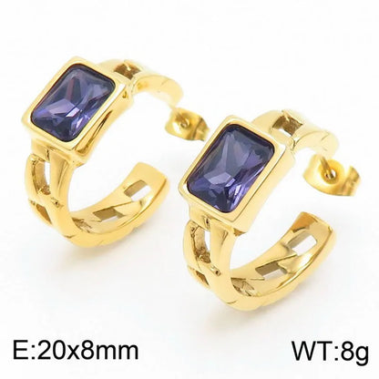 1 Pair Glam Geometric Plating Inlay Titanium Steel Zircon 18K Gold Plated Ear Studs