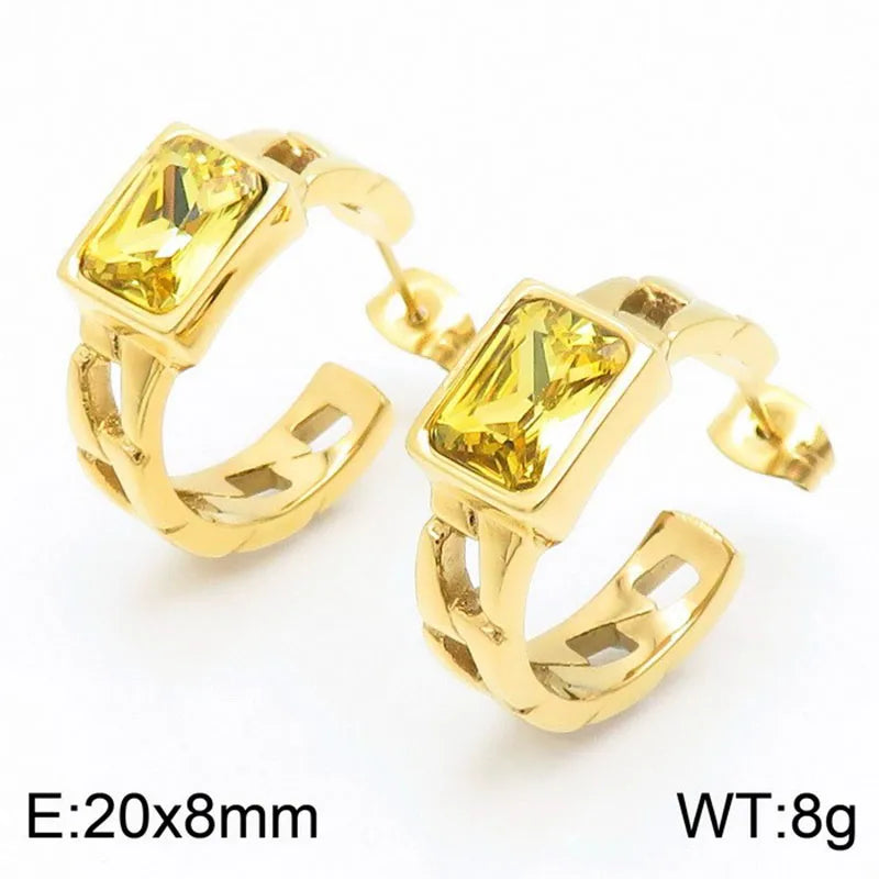 1 Pair Glam Geometric Plating Inlay Titanium Steel Zircon 18K Gold Plated Ear Studs