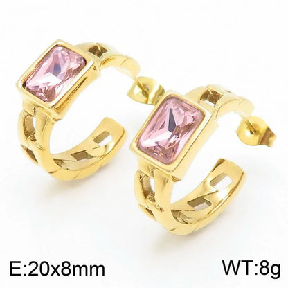 1 Pair Glam Geometric Plating Inlay Titanium Steel Zircon 18K Gold Plated Ear Studs