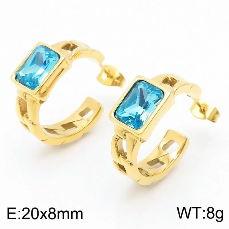 1 Pair Glam Geometric Plating Inlay Titanium Steel Zircon 18K Gold Plated Ear Studs