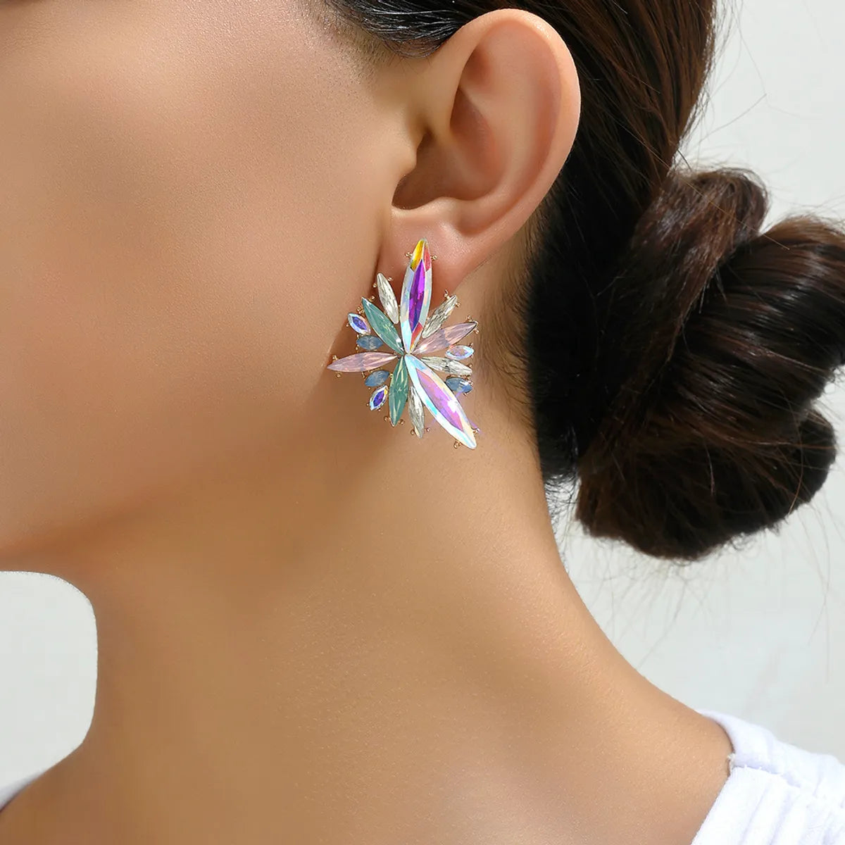 1 Pair Glam Geometric Wings Plating Inlay Alloy Zinc Alloy Glass Ear Studs