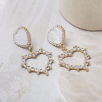 1 Pair Glam Heart Shape Inlay Alloy Rhinestones Drop Earrings