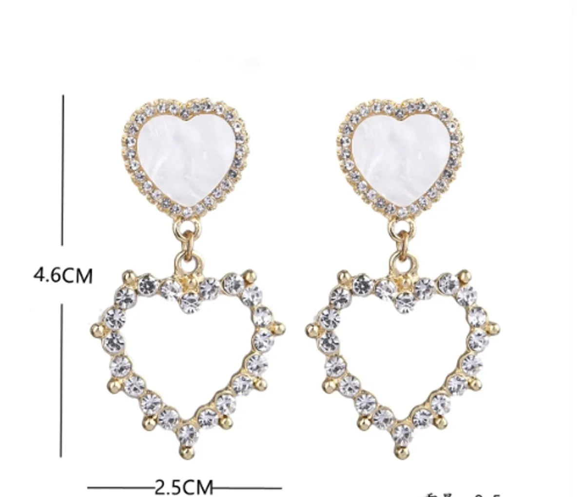 1 Pair Glam Heart Shape Inlay Alloy Rhinestones Drop Earrings