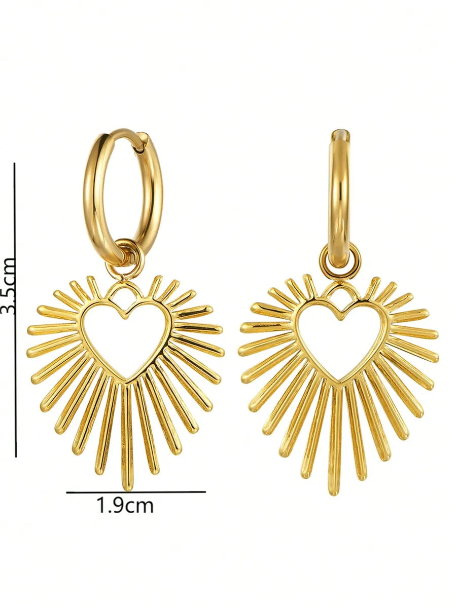 1 Pair Glam Heart Shape Plating Stainless Steel 18k Gold Plated Drop Earrings