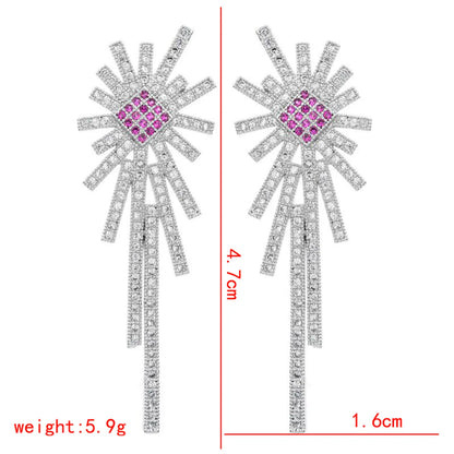 1 Pair Glam Luxurious Geometric Tassel Plating Inlay Copper Zircon White Gold Plated Drop Earrings