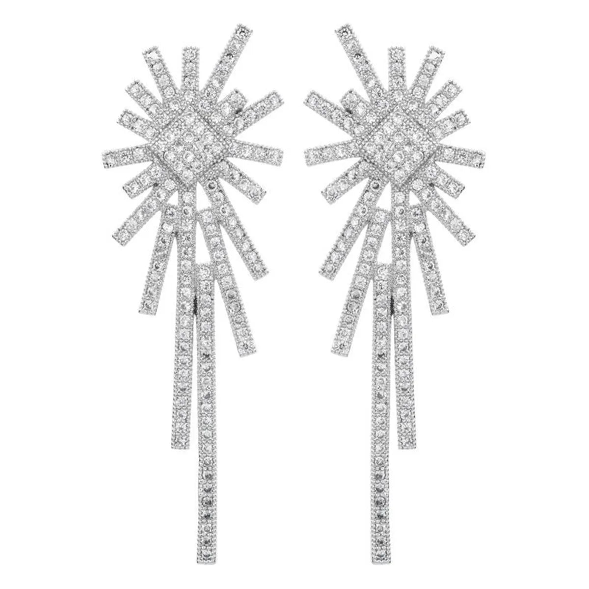 1 Pair Glam Luxurious Geometric Tassel Plating Inlay Copper Zircon White Gold Plated Drop Earrings