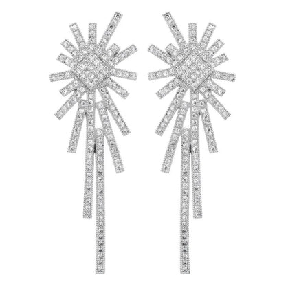 1 Pair Glam Luxurious Geometric Tassel Plating Inlay Copper Zircon White Gold Plated Drop Earrings