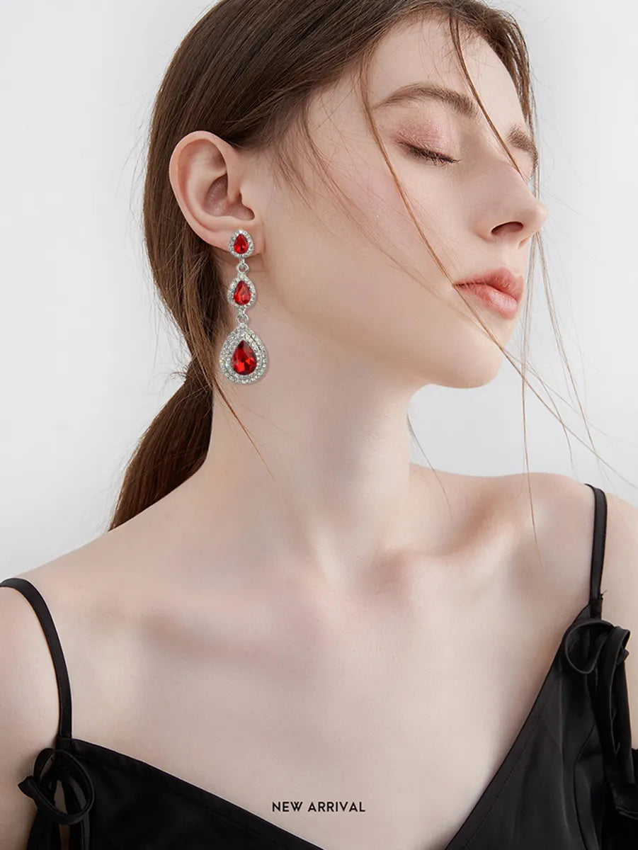 1 Pair Glam Luxurious Geometric Water Droplets Plating Artificial Crystal Drop Earrings