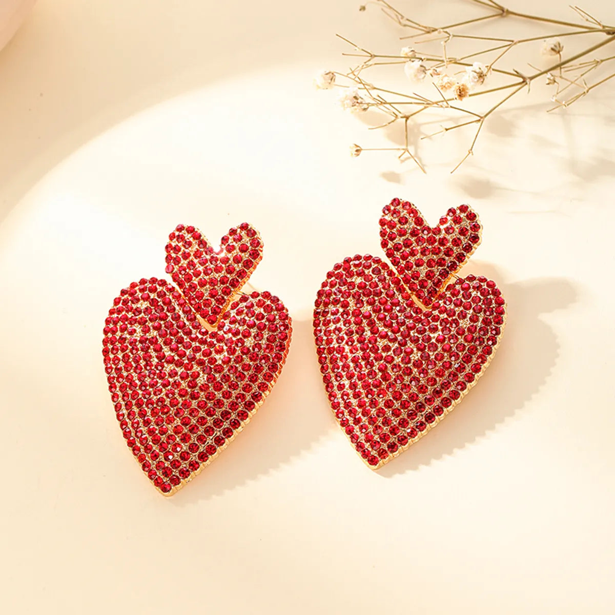 1 Pair Glam Luxurious Heart Shape Inlay Alloy Artificial Gemstones Ear Studs