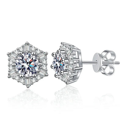 1 Pair Glam Luxurious Hexagon Plating Inlay Sterling Silver Zircon White Gold Plated Ear Studs