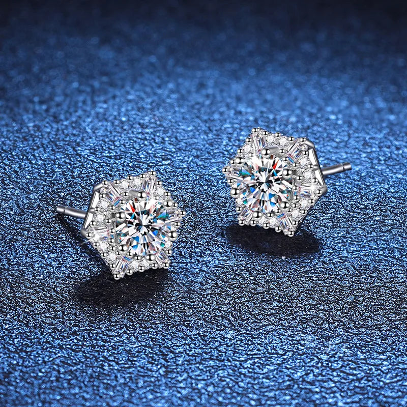 1 Pair Glam Luxurious Hexagon Plating Inlay Sterling Silver Zircon White Gold Plated Ear Studs