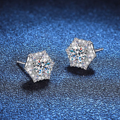 1 Pair Glam Luxurious Hexagon Plating Inlay Sterling Silver Zircon White Gold Plated Ear Studs