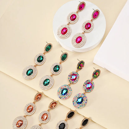 1 Pair Glam Luxurious Oval Plating Inlay Alloy Rhinestones Glass Drop Earrings