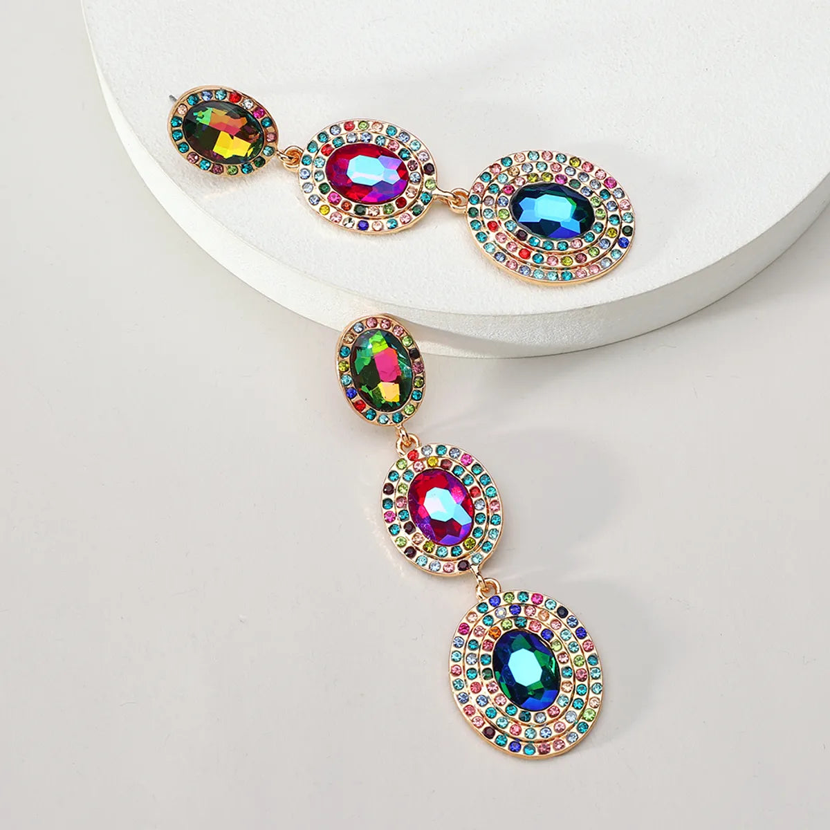 1 Pair Glam Luxurious Oval Plating Inlay Alloy Rhinestones Glass Drop Earrings