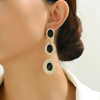 1 Pair Glam Luxurious Oval Plating Inlay Alloy Rhinestones Glass Drop Earrings