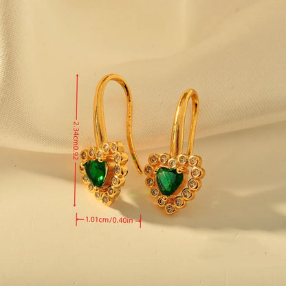 1 Pair Glam Luxurious Queen Round Heart Shape Rhombus Inlay Copper Zircon 18K Gold Plated Drop Earrings