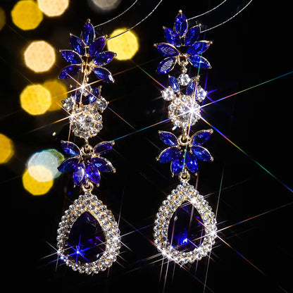 1 Pair Glam Luxurious Shiny Water Droplets Flower Plating Inlay Alloy Rhinestones Zircon Drop Earrings