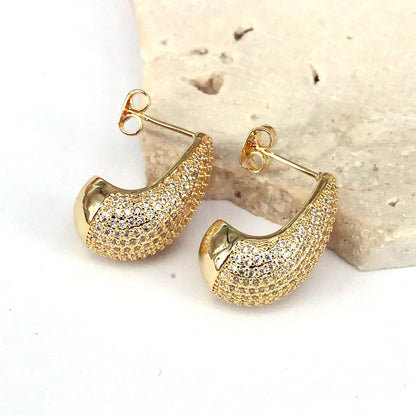 1 Pair Glam Luxurious Simple Style Water Droplets Plating Inlay Gold Plated Zircon 18k Gold Plated Ear Studs