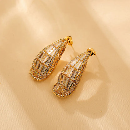 1 Pair Glam Luxurious Solid Color Plating Inlay Copper Zircon 18K Gold Plated Ear Studs