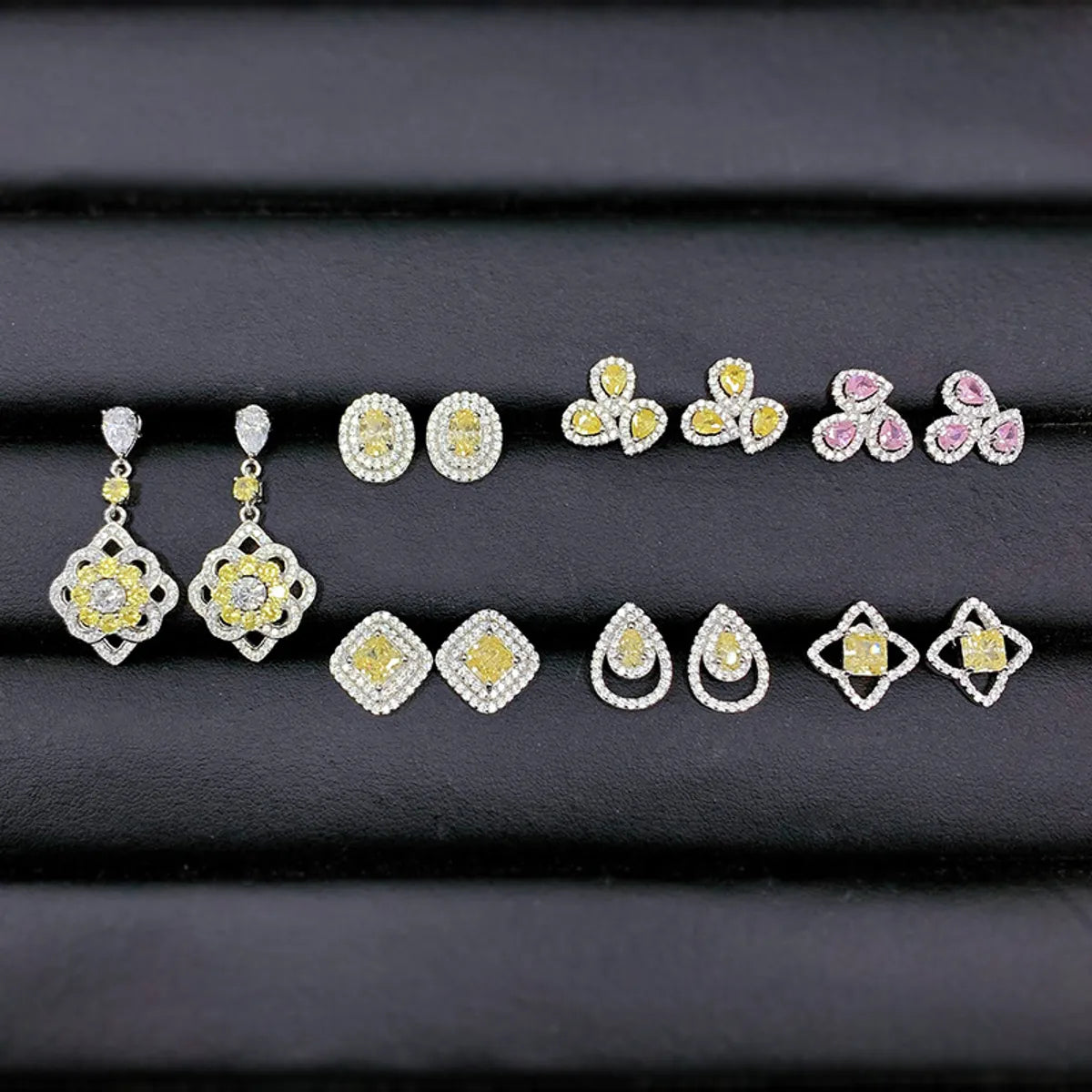 1 Pair Glam Luxurious Square Water Droplets Flower Sterling Silver Inlay Zircon Earrings