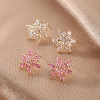 1 Pair Glam Luxurious Sweet Snowflake Plating Three-dimensional Inlay Alloy Artificial Diamond Gold Plated Ear Studs