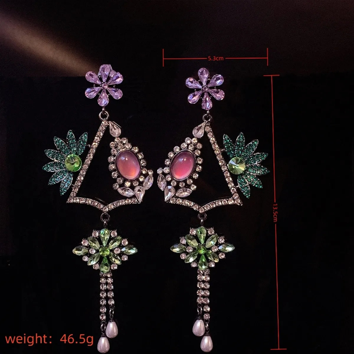 1 Pair Glam Luxurious Vacation Leaves Flower Plating Inlay Arylic Alloy Rhinestones Silver Plated Drop Earrings