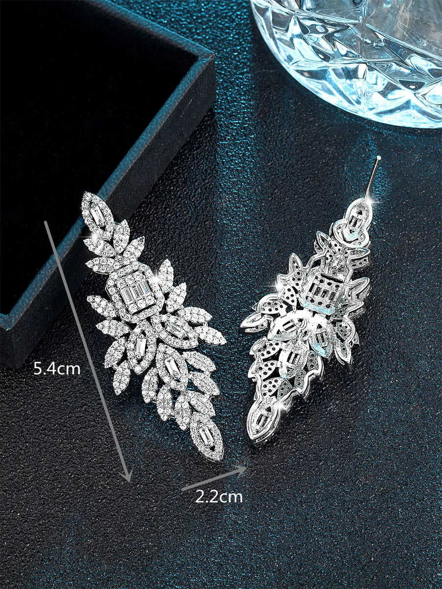 1 Pair Glam Luxurious Wedding Geometric Plating Inlay Brass Zircon White Gold Plated Drop Earrings