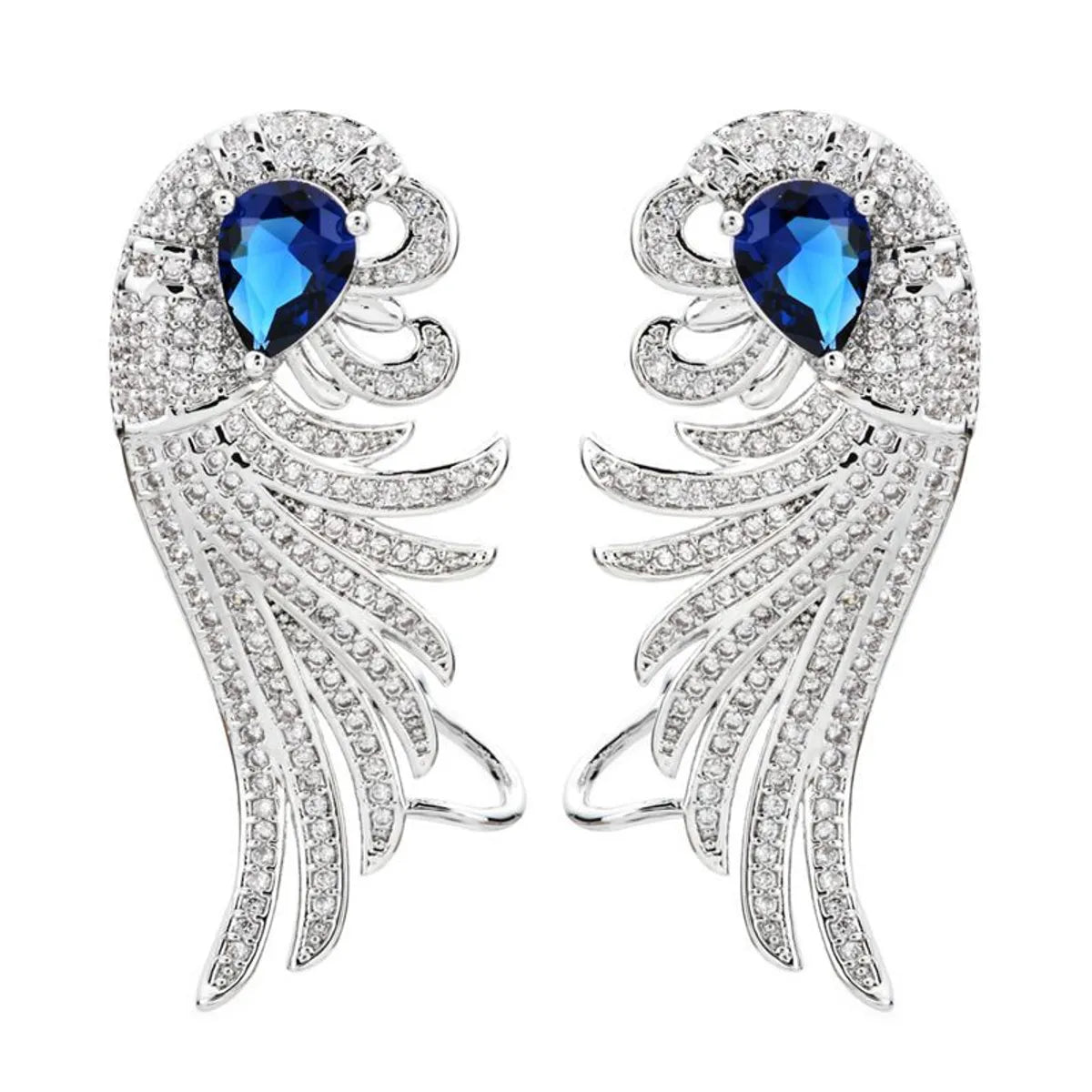 1 Pair Glam Luxurious Wings Plating Inlay Copper Zircon 18K Gold Plated Ear Studs