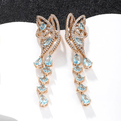 1 Pair Glam Luxurious Xuping Tassel Butterfly Plating Inlay Alloy Copper Alloy Artificial Gemstones 18k Gold Plated Drop Earrings