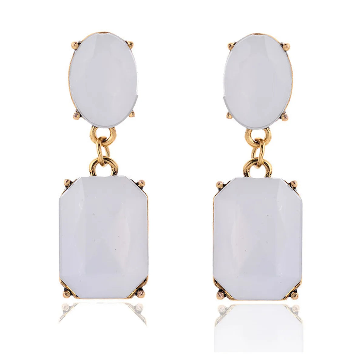 1 Pair Glam Oval Rectangle Alloy Plating Resin Women's Drop Earrings