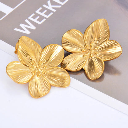 1 Pair Glam Retro Flower Plating Inlay Stainless Steel Artificial Pearls Ear Studs