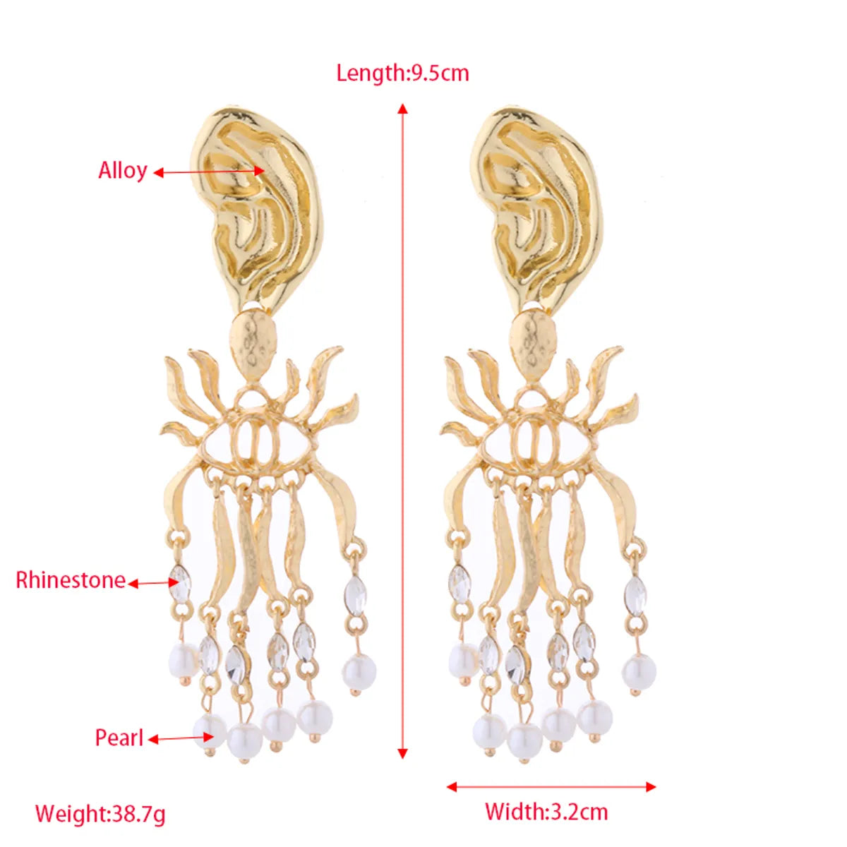 1 Pair Glam Retro Geometric Plating Inlay Alloy Artificial Pearls Rhinestones Gold Plated Drop Earrings