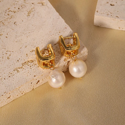 1 Pair Glam Retro Geometric Plating Inlay Copper Artificial Pearls 18k Gold Plated Drop Earrings