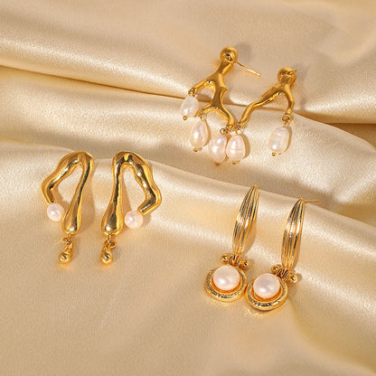 1 Pair Glam Retro Geometric Plating Inlay Copper Freshwater Pearl 18k Gold Plated Drop Earrings