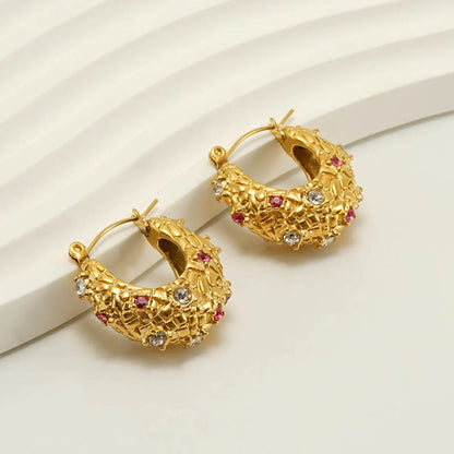 1 Pair Glam Retro Geometric Stainless Steel Inlay Zircon 18k Gold Plated Earrings