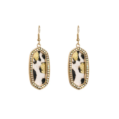 1 Pair Glam Retro Leopard Plating Inlay Pu Leather Alloy Rhinestones Gold Plated Drop Earrings