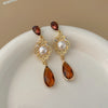 1 Pair Glam Retro Water Droplets Inlay Copper Artificial Pearls Resin Drop Earrings