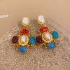 1 Pair Glam Retro Water Droplets Inlay Copper Artificial Pearls Resin Drop Earrings