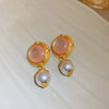 1 Pair Glam Retro Water Droplets Inlay Copper Artificial Pearls Resin Drop Earrings