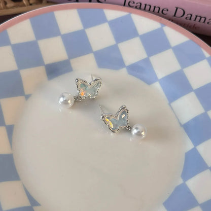 1 Pair Glam Shiny Butterfly Plating Alloy White Gold Plated Drop Earrings