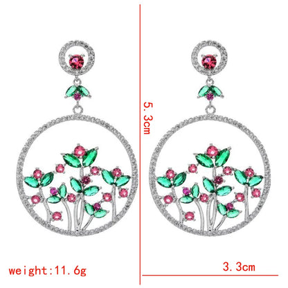 1 Pair Glam Shiny Circle Flower Plating Inlay Copper Zircon White Gold Plated Drop Earrings