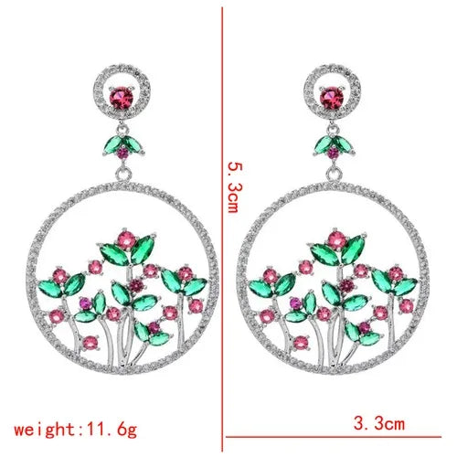 1 Pair Glam Shiny Circle Flower Plating Inlay Copper Zircon White Gold Plated Drop Earrings