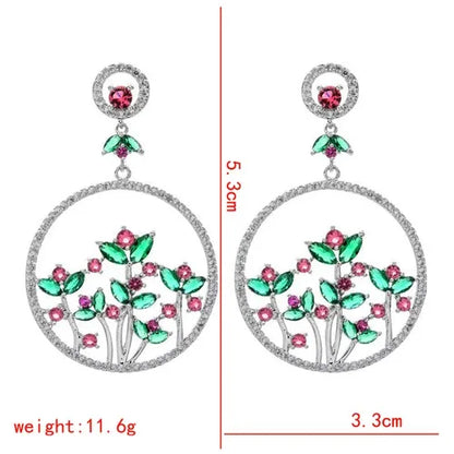 1 Pair Glam Shiny Circle Flower Plating Inlay Copper Zircon White Gold Plated Drop Earrings