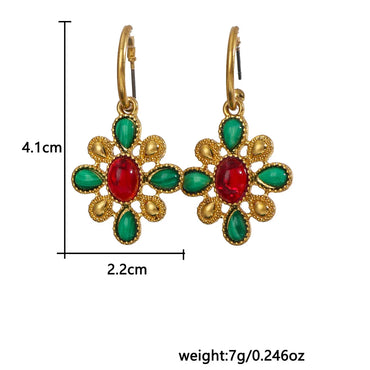 1 Pair Glam Shiny Flower Alloy Glass Drop Earrings