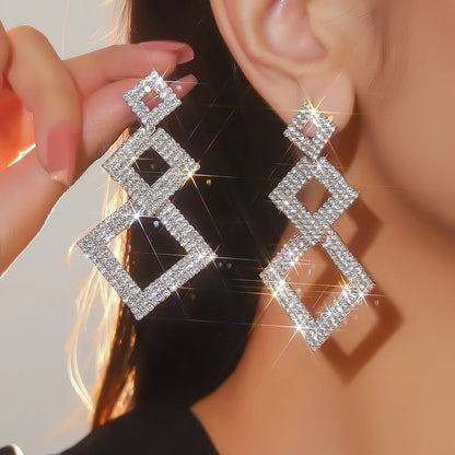 1 Pair Glam Shiny Geometric Inlay Alloy Rhinestones Drop Earrings